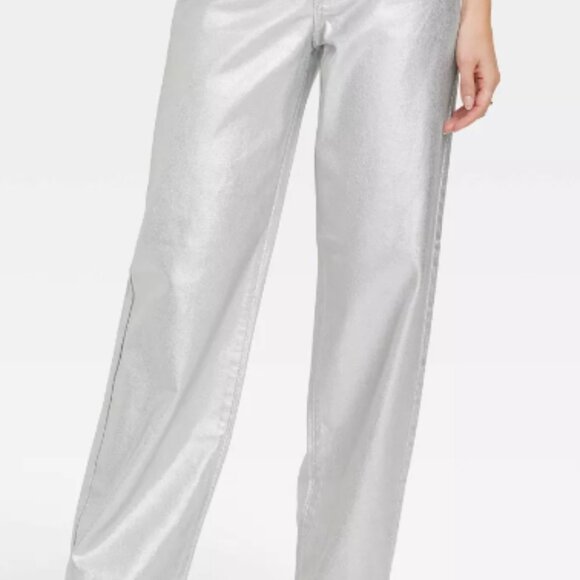 Women's Mid-Rise 90's Baggy Jeans - Universal Thread Metallic Wash - Picture 2 of 11